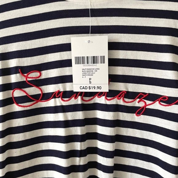 Women long sleeve Tee, Soft Shirt Navy & White striped Comfy Top Size Small, NWT - Picture 2 of 3